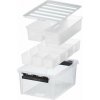 Úložný box, plastový, čierne úchytky, 7 priehradiek, SMARTSTORE Classic 15, priehľadný