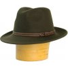 Vlnený klobúk zdobený koženým opaskom - oliva-55