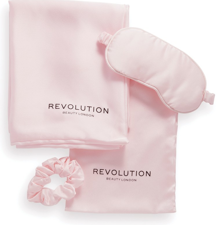 Revolution Haircare The Beauty Sleep hodvábna obliečka na vankúš 1 ks + maska na spanie 1 ks + Satin gumička do vlasov 1 ks + taštička darčeková sada