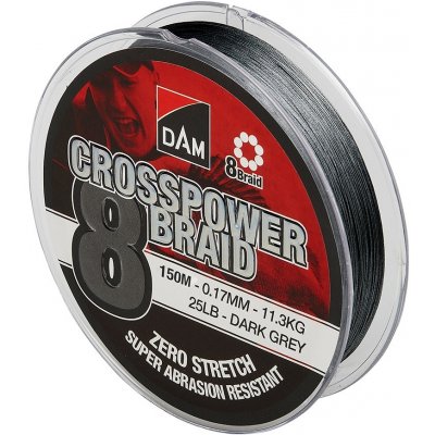 DAM Šnúra Crosspower 8-Braid Dark Grey 150m 0,13mm 7,2kg 16lb (66587)
