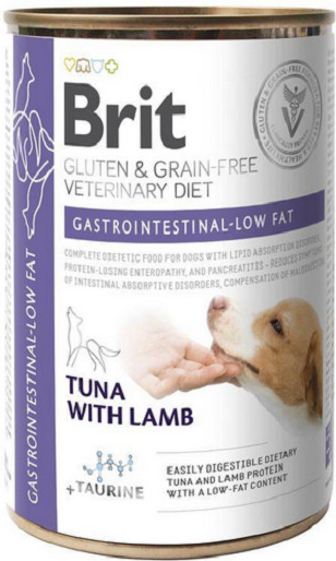 BRIT Grain Free Veterinary Diets Gastrointestinal Low Fat tuniak s jahňacím mäsom 400 g