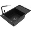 MEXEN/S MEXEN/S - Elias granitový drez 1 s odkvapkávačom vrátane batérie Flora, čierna 6511-77-670401-07-B
