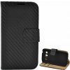 Stojanové puzdro, kožený efekt (FLIP, bočné otváranie, držiak na stôl, karbónový vzor) ČIERNE [Samsung Galaxy Ace 4 LTE (SM-G357FZ)]