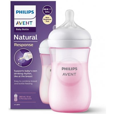 Philips Avent Dojčenská fľaša Natural Response 260 ml ružová