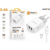 Múdra sieťová nabíjačka ALIGATOR 2.4A, 2xUSB, smart IC, USB-C kábel 2A, biela