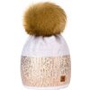 Fashionweek Dámska Lesklá flitrová čiapka - bohatý štýl s brmbolcom flísová podšívka MONTANA Farba: krémová, Veľkosť: Universal