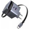 Nabíjačka do siete UGREEN GaN, 2×USB-C, USB, 65W, so zaťahovacím káblom (65825) sivá
