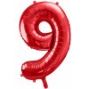 PartyDeco Balónik fóliový narodeninové číslo 9 červený 86 cm