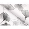 Bavlnená látka/plátno Sandra SA-512 Sivo-biele ginkgo listy na bielom - šírka 145 cm