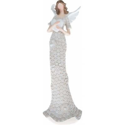 Polyresinový anjel s bielym srdcom, 25 x 8 cm