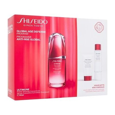 Shiseido Ultimune Global Age Defense Program dárková sada: pleťové sérum Ultimune Power Infusing Concentrate 50 ml + čisticí pěna Clarifying Cleansing Foam 30 ml + pleťová voda Treatment Softener 30 m