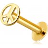 Šperky eshop - Zlatý 14K piercing do pery a brady - okrúhly symbol mieru, lesklý povrch S2GG206.56