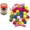 Teddies Drevené farebné korálky MAXI s gumičkami 54ks v malej plastovej krabičke 7x11cm