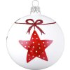 Vianočná ozdoba sklenená guľa červená hviezda s mašľou Ø 8 cm biela