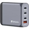 Nabíjačka do siete Verbatim GNC-100 GaN 100W, 3x USB-C PD 100/65W, 1x USB-A QC 3.0 (32202) strieborná