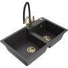 Mexen Tomas, 2-komorový granitový drez 800x500x190 mm a kuchynská batéria Duo, čierna škvrnitá, 6516-76-671701-57-G