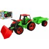 LENA Traktor se lžící a s vozíkem červeno zelený