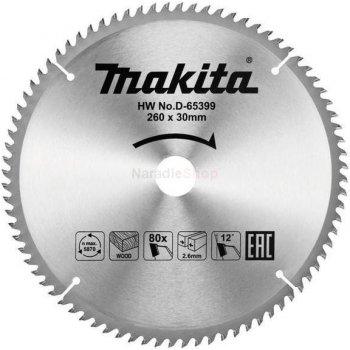 MAKITA D-65399 Efficut Kotúč pílový D 260 x 30 mm na drevo TCT 80 zubov 2.6 mm