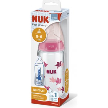 Nuk sklenená First Choice s kontrolou teploty ružová 240 ml