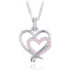 MINET Strieborný náhrdelník dvojité srdce s bielymi a ružovými zirkónmi