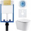 CERANO - Kompletný podomietkový WC set Lite/Norbi - biela lesklá - WC tlačidlo Slim, zlatá - na zamurovanie - 48,5x36,5 cm