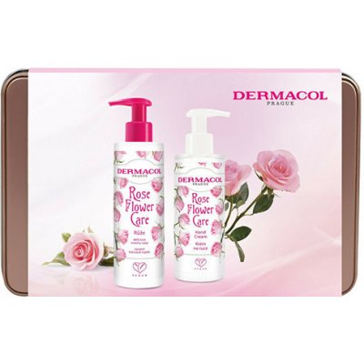 Dermacol Rose Flower Care tekuté mydlo 250 ml + krém na ruky 150 ml darčeková sada
