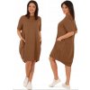 Fashionweek Pohodlné teplákové letné šaty s vreckami Oversized Mf403 Farba: Mocca, Veľkosť: Universal