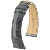 Remienok Hirsch London Aligator - sivý, lesklý - 20 mm - L – Štandardná dĺžka (doporučujeme) - 18 mm - Zlatá + 5 rokov záruka a darček ZADARMO
