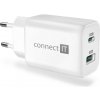 CONNECT IT Wanderer2 GaN nabíjecí adaptér 1×USB-C + 1xUSB-A, 33W PD, BÍLÝ (CWC-2080-WH)