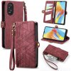 Peňaženkové kožené puzdro Geometric Zipper na Oppo A38 - Červená