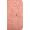 Peňaženkové puzdro Embossing Pattern Motýľ a ruže ružové – Motorola Edge 40 Neo