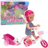 LEAN TOYS Mini bábika na bicykli s vozíkom, biely psík