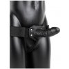 Duté pripínacie dildo RealRock Hollow Strap-On 6″ čierne, unisex strap-on postroj s dildom 18 x 4,4 cm