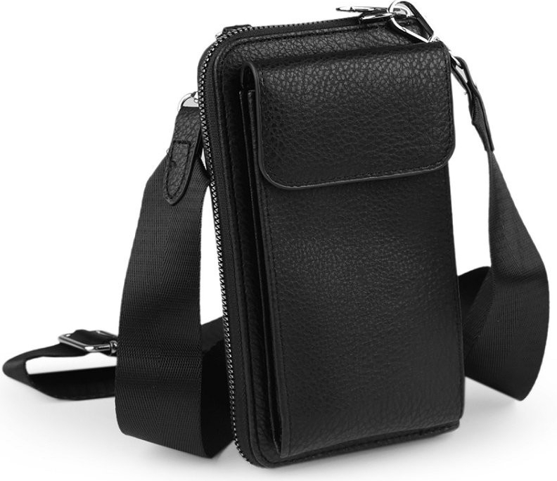 Peňaženka s vreckom na mobil cez rameno crossbody s kľúčenkou čierna