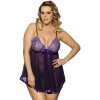 Sexy Elephant Sexy Rhinestone Red Lace Plus Size See-through Nightdress, XL - fialová