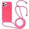 AppleKing silikónový kryt so šnúrkou a kapsou na karty pre iPhone 11 Pro Max - neónovo ružový - možnosť vrátiť tovar ZADARMO do 30tich dní