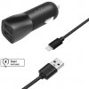 Nabíjačka do auta FIXED s výstupom 2xUSB a káblom USB/Lightning, 1 meter, certifikácia MFI, 15W Smart Rapid Charge, čierna