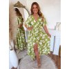 ZAZZA Dlhé zeleno-biele šaty s kvetmi Veľkosť: XXXL