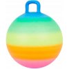 Gumová lopta na skákanie s rúčkou, priemer 45 cm, do 50 kg, dúhová
