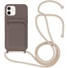 AppleKing silikónový kryt so šnúrkou a kapsou na karty pre iPhone 11 - tmavohnedý - možnosť vrátiť tovar ZADARMO do 30tich dní