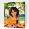 Vymalujsisam.sk Maľovanie podľa čísiel - Tmavovláska na pláži Veľkosť: 30x40cm, Rám: Na plastovej doske