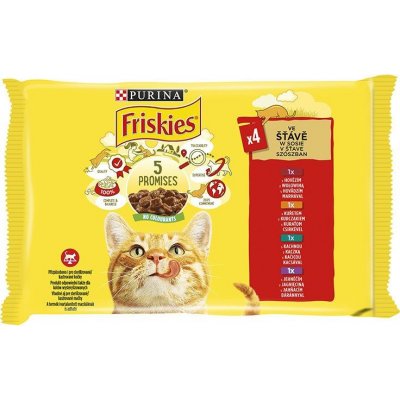 Kapsičky Friskies Cat kura, hovädzie, jahňa a kačka v šťave 4 x 85 g