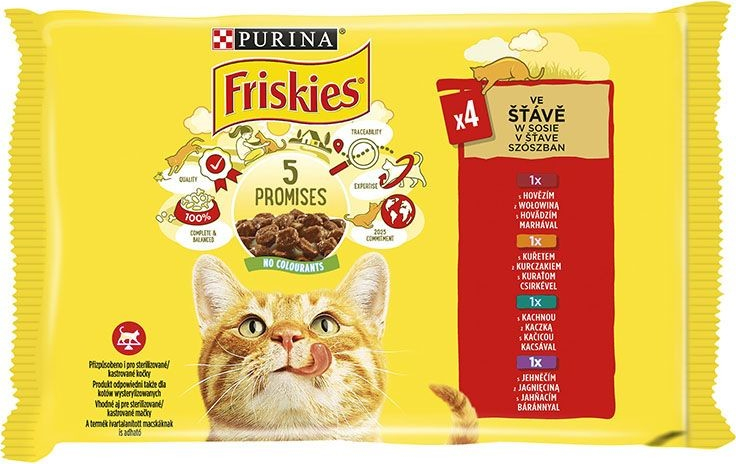 Friskies Cat kura hovädzie jahňa a kačka v šťave 4 x 85 g