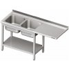 Stůl s dvoukomorovým dřezem z levé strany a místem na ledničku nebo myčku 1800x600x850 mm | STALGAST, 981046180 inox