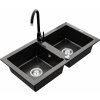 Dvojkomorový granitový drez MEXEN MARIO s kuchynskou batériou čierny so vzorom
