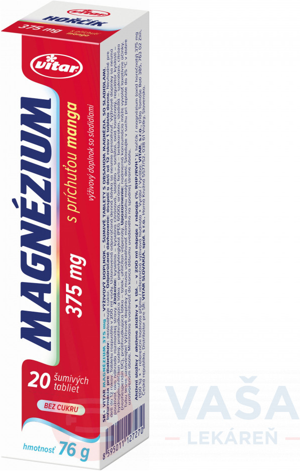 Vitar Magnézium Mango 375 mg tbl eff s príchuťou manga 20 ks od 2,82 € -  Heureka.sk