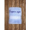 Vyšívaná osuška s nápisom Super syn Farba osušky: Krémová, Farba výšivky: Biela