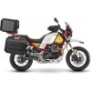 Kompletná sada čiernych hliníkových kufrov SHAD TERRA BLACK, 48L topcase 36L/47L bočné kufre, vrátane montážnej sady a platne SHAD MOTO GUZZI V 85 TT
