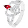 Šperky eshop - Strieborný 925 prsteň, dve číre zirkónové srdcia, ligotavý ružový zirkón SP54.14 - Veľkosť: 52 mm