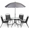 ModernHome Zostava záhradného nábytku, stôl, 4 stoličky, slnečník